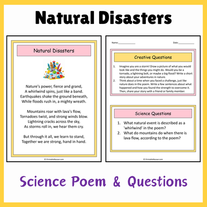 Natural Disasters | Science Poem Reading Comprehension Activity
