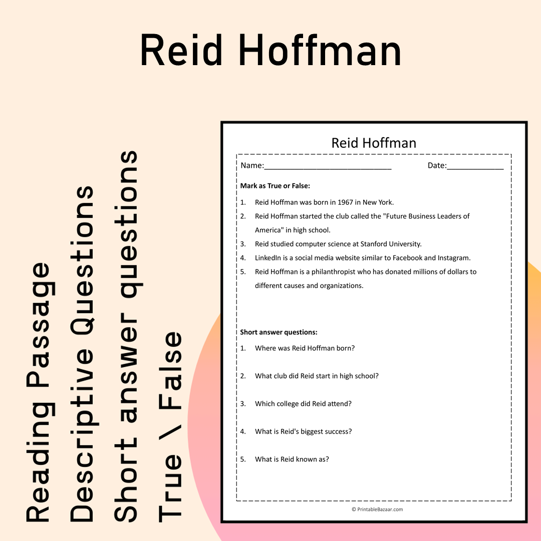 Reid Hoffman | Reading Comprehension Passage Printable Activity