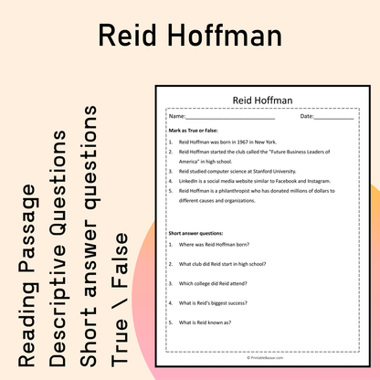 Reid Hoffman | Reading Comprehension Passage Printable Activity