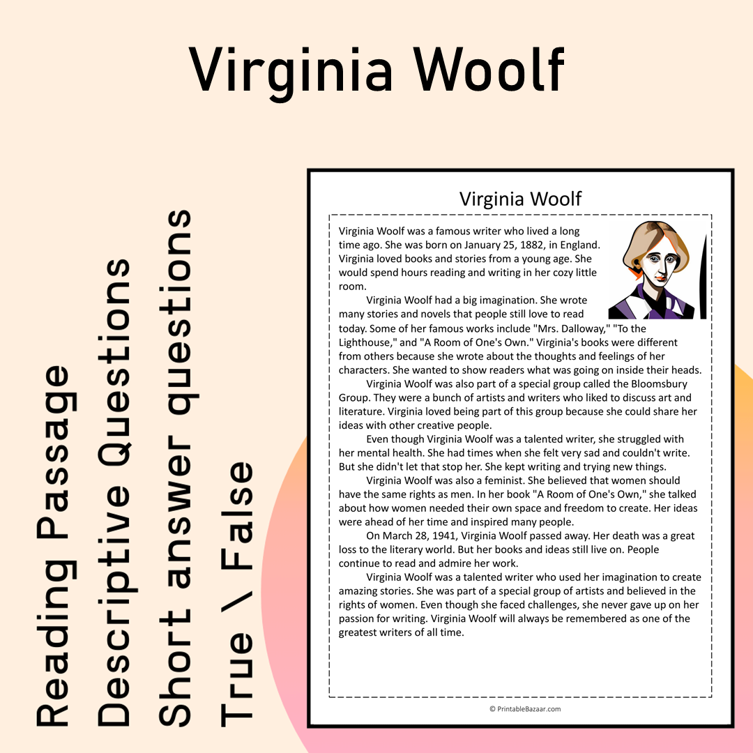 Virginia Woolf | Reading Comprehension Passage Printable Activity