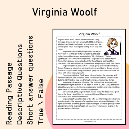 Virginia Woolf | Reading Comprehension Passage Printable Activity