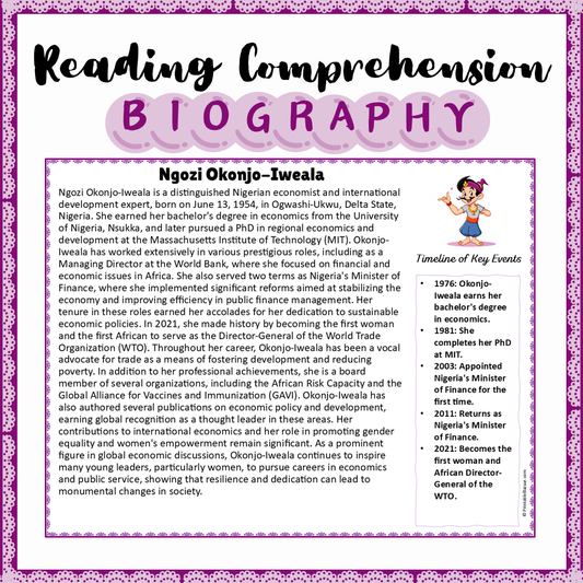 Ngozi Okonjo-Iweala | Biography Reading Comprehension and Questions Worksheet