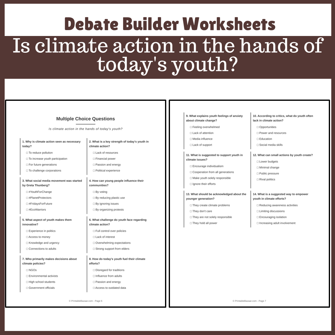 Is climate action in the hands of today's youth? | Favour and Against Worksheet Printable Activity