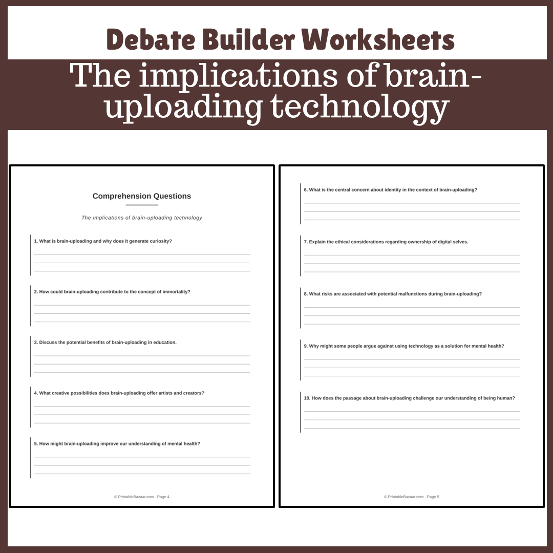 The implications of brain-uploading technology | Favour and Against Worksheet Printable Activity