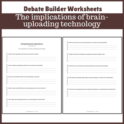 The implications of brain-uploading technology | Favour and Against Worksheet Printable Activity