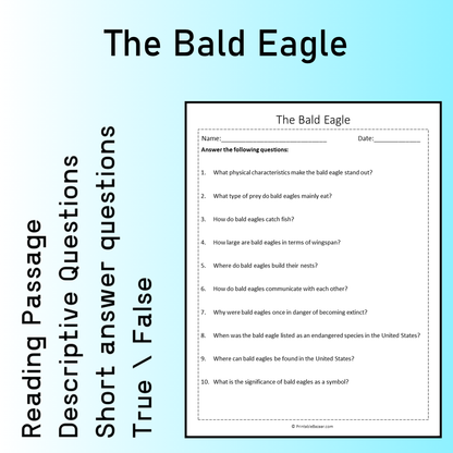 The Bald Eagle | Reading Comprehension Passage Printable Worksheet