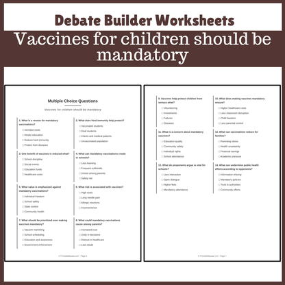 Vaccines for children should be mandatory | Favour and Against Worksheet Printable Activity