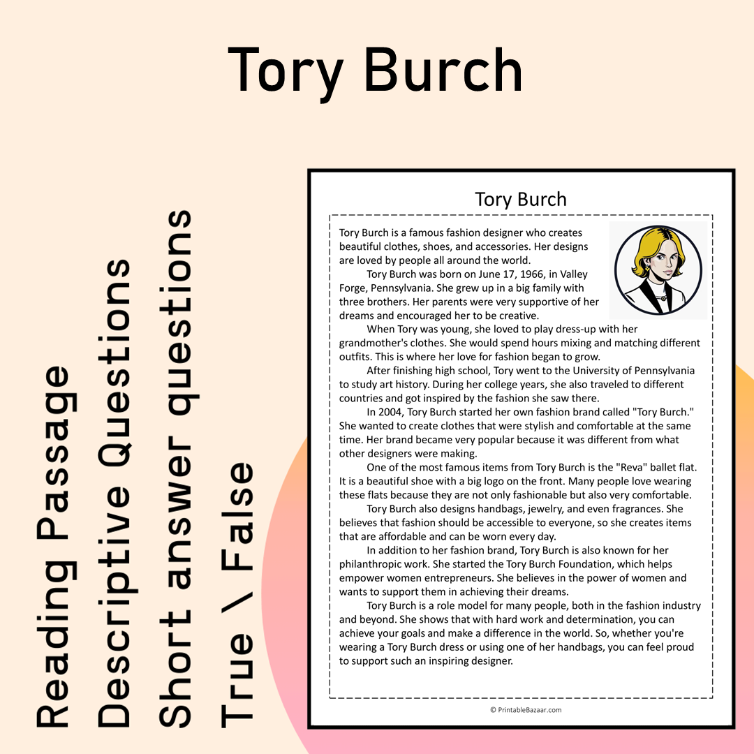 Tory Burch | Reading Comprehension Passage Printable Activity