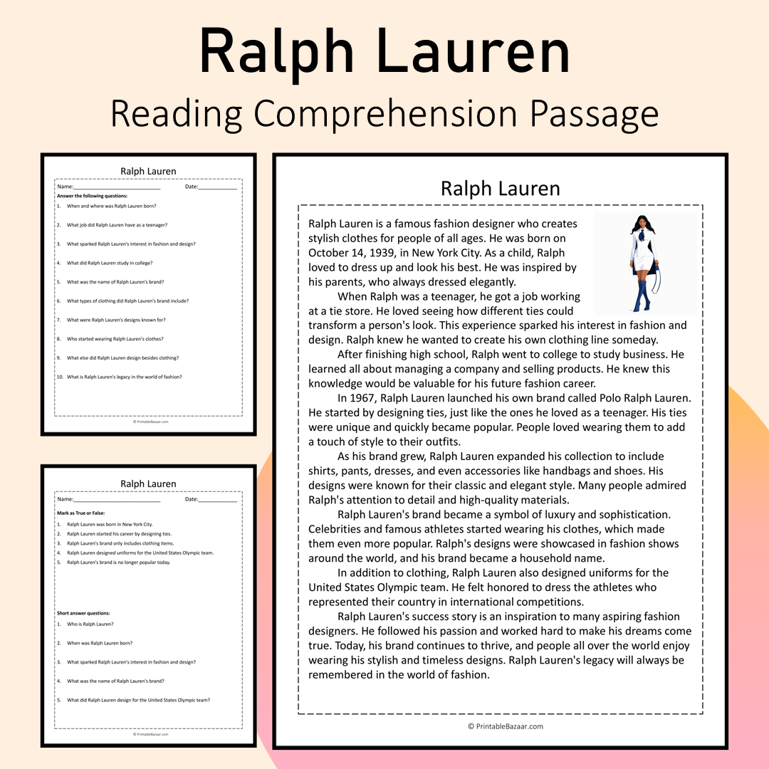 Ralph Lauren | Reading Comprehension Passage Printable Activity