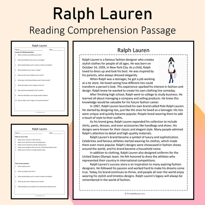 Ralph Lauren | Reading Comprehension Passage Printable Activity