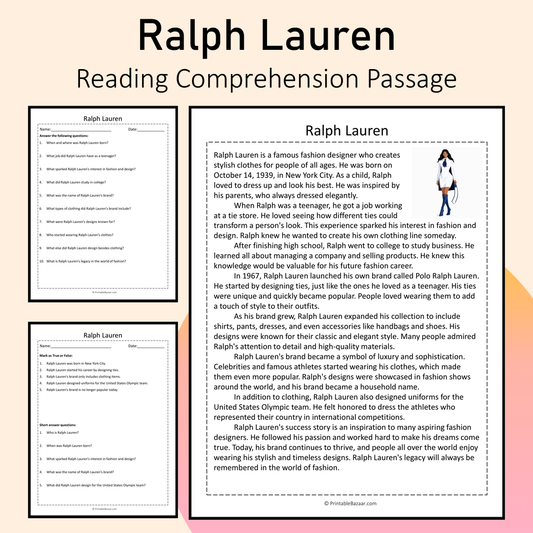 Ralph Lauren | Reading Comprehension Passage Printable Activity