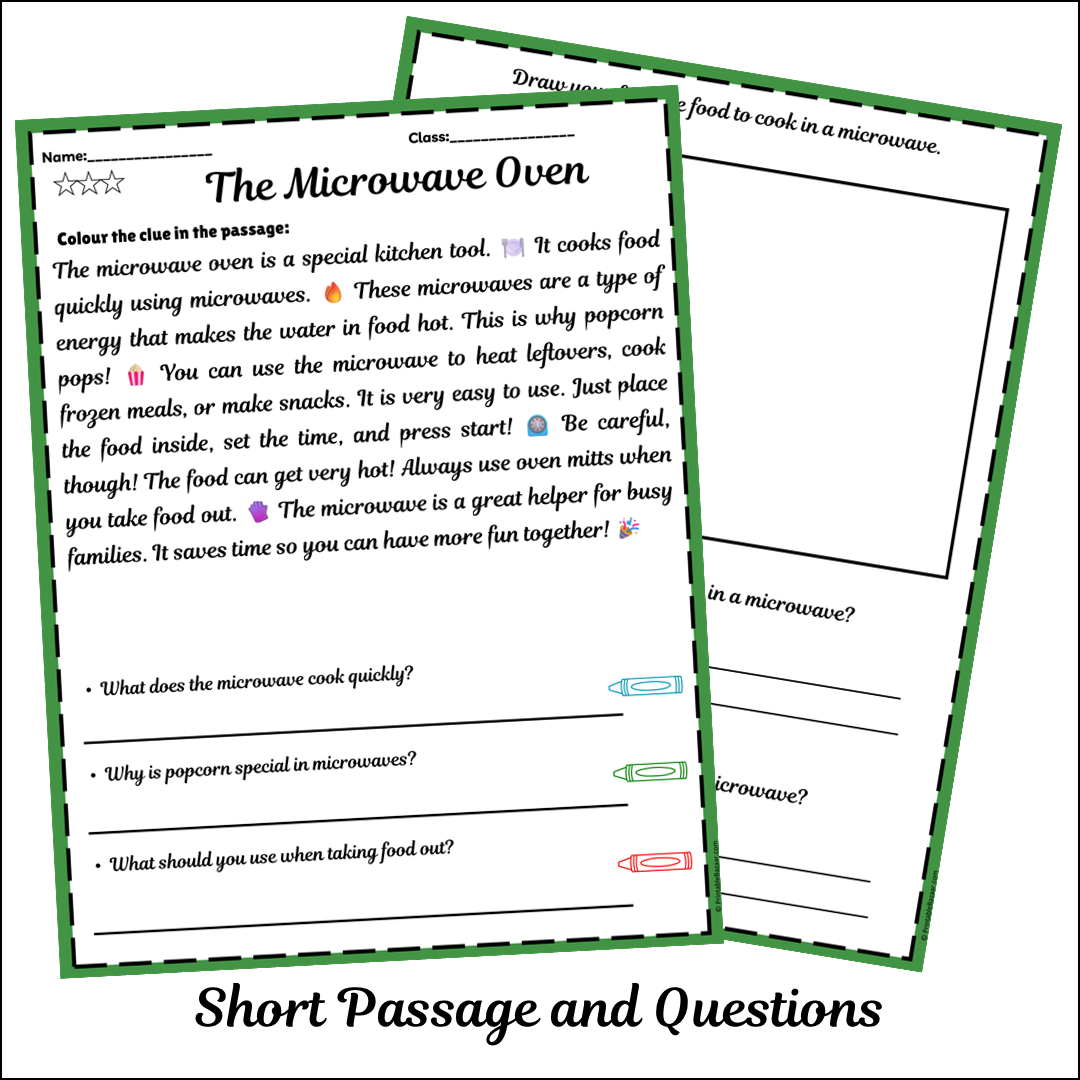 The Microwave Oven | Short Reading Comprehension Creative Worksheet