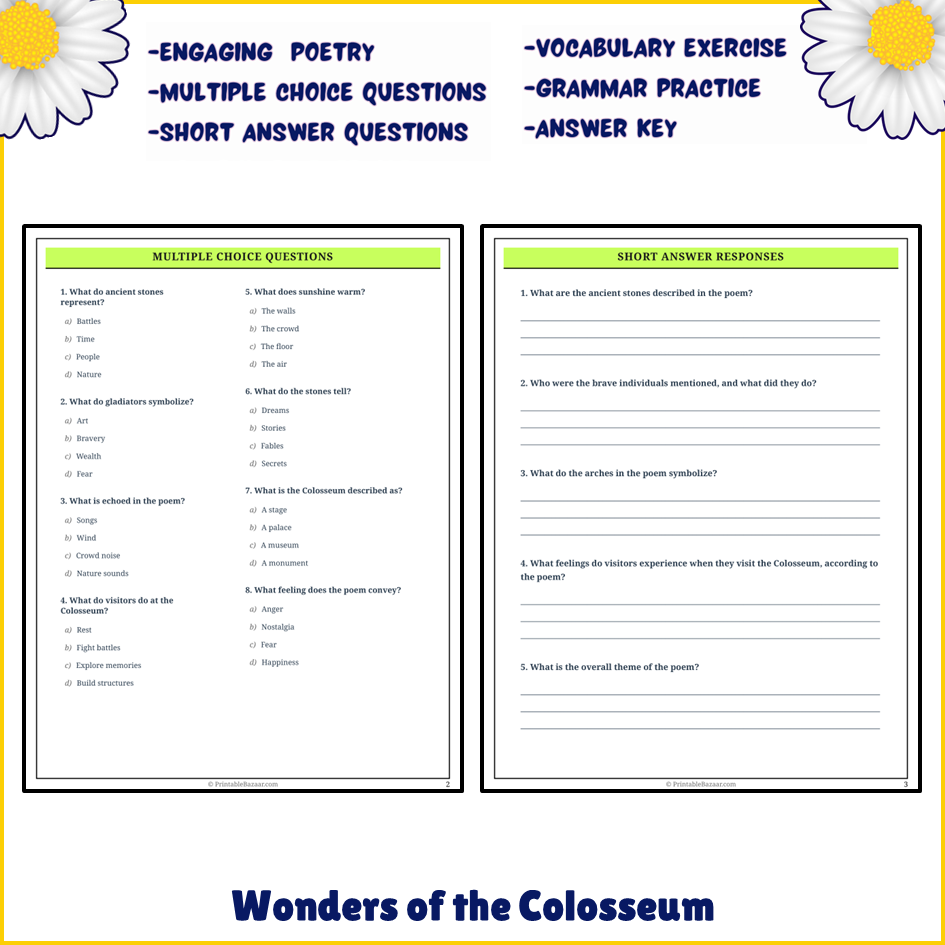 Wonders of the Colosseum | Poem Grammar Worksheet Printable Activity