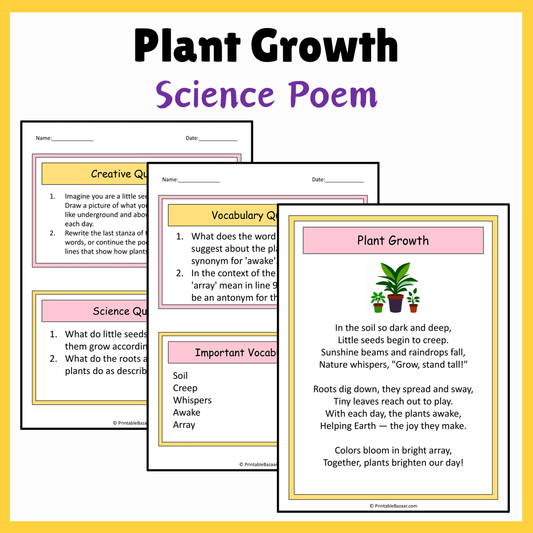 Plant Growth | Science Poem Reading Comprehension Activity