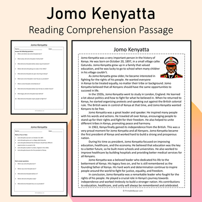 Jomo Kenyatta | Reading Comprehension Passage Printable Activity