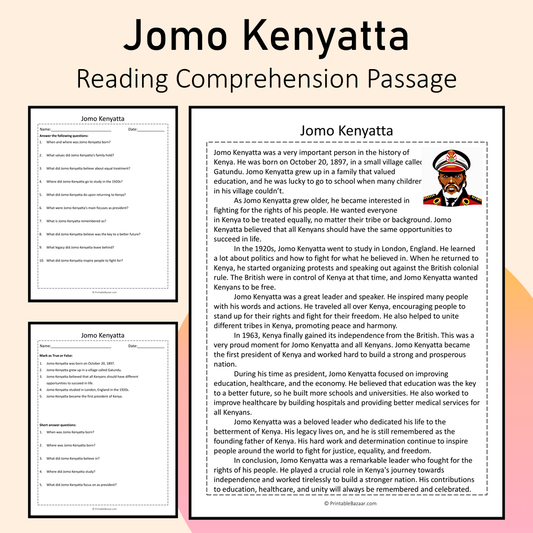 Jomo Kenyatta | Reading Comprehension Passage Printable Activity