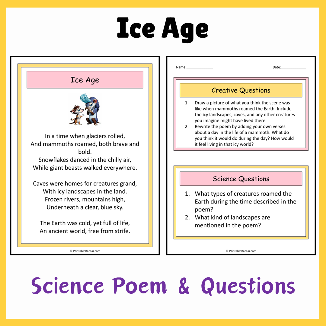 Ice Age | Science Poem Reading Comprehension Activity