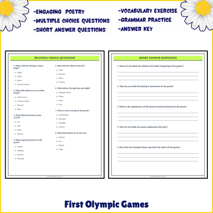 First Olympic Games | Poem Grammar Worksheet Printable Activity