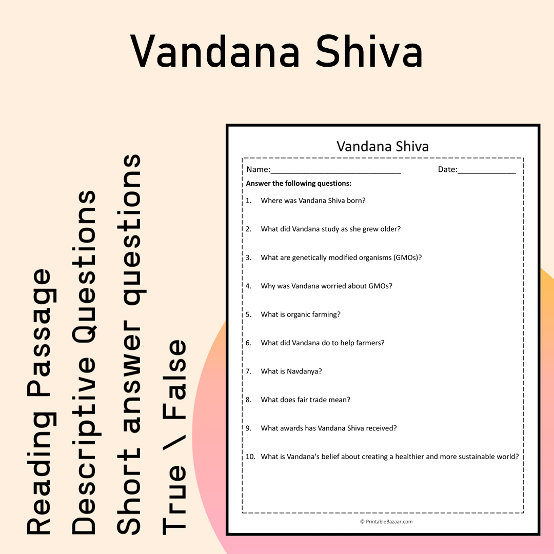 Vandana Shiva | Reading Comprehension Passage Printable Activity