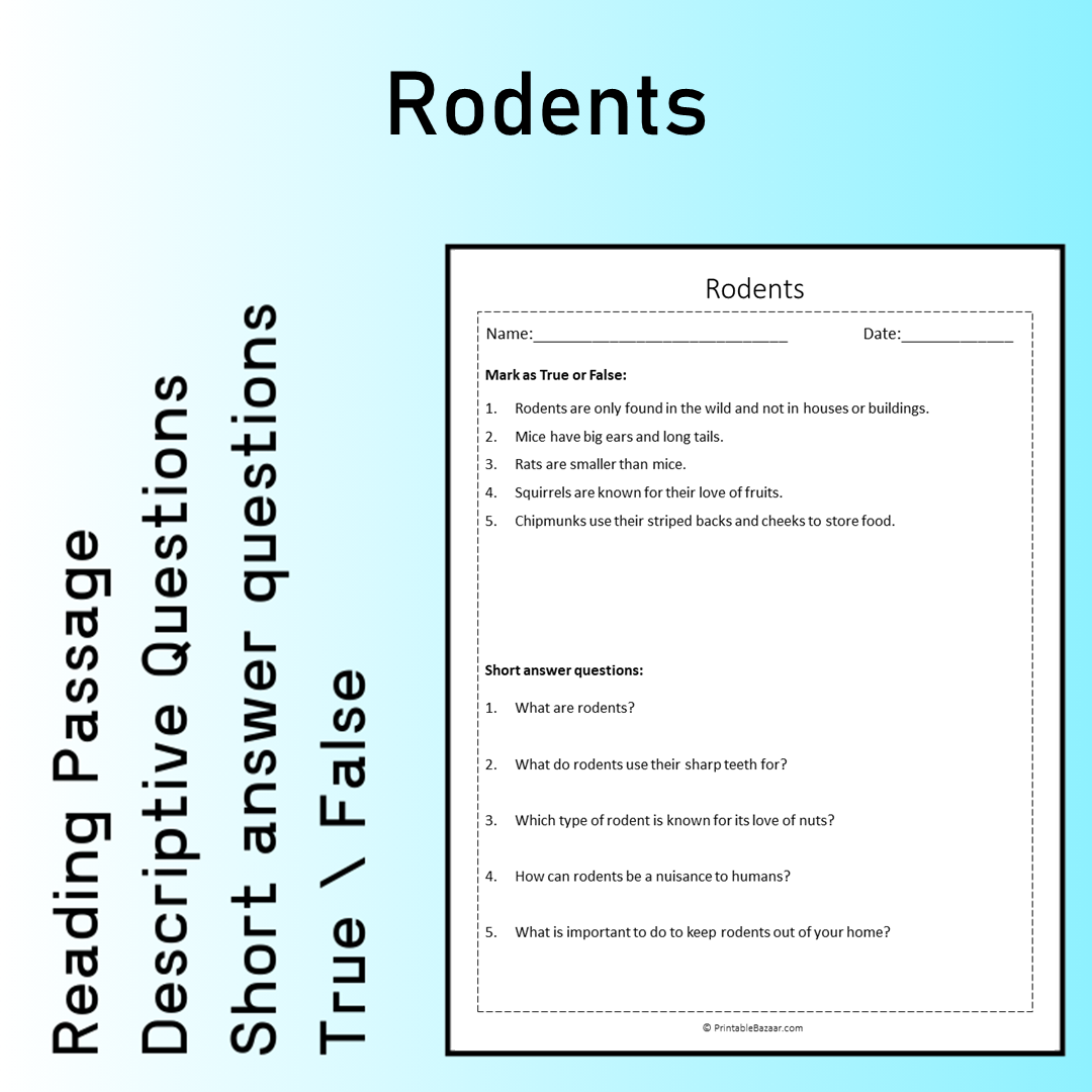 Rodents | Reading Comprehension Passage Printable Worksheet