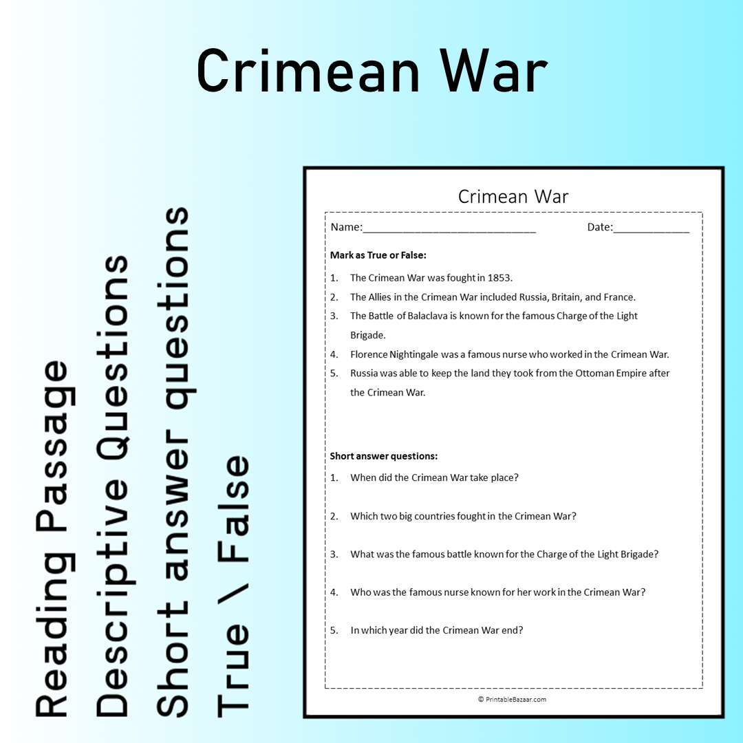 Crimean War | Reading Comprehension Passage Printable Worksheet