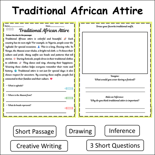 Traditional African Attire | Short Reading Comprehension Creative Worksheet