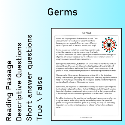 Germs | Reading Comprehension Passage Printable Worksheet