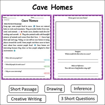 Cave Homes | Short Reading Comprehension Creative Worksheet