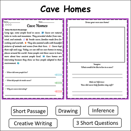 Cave Homes | Short Reading Comprehension Creative Worksheet