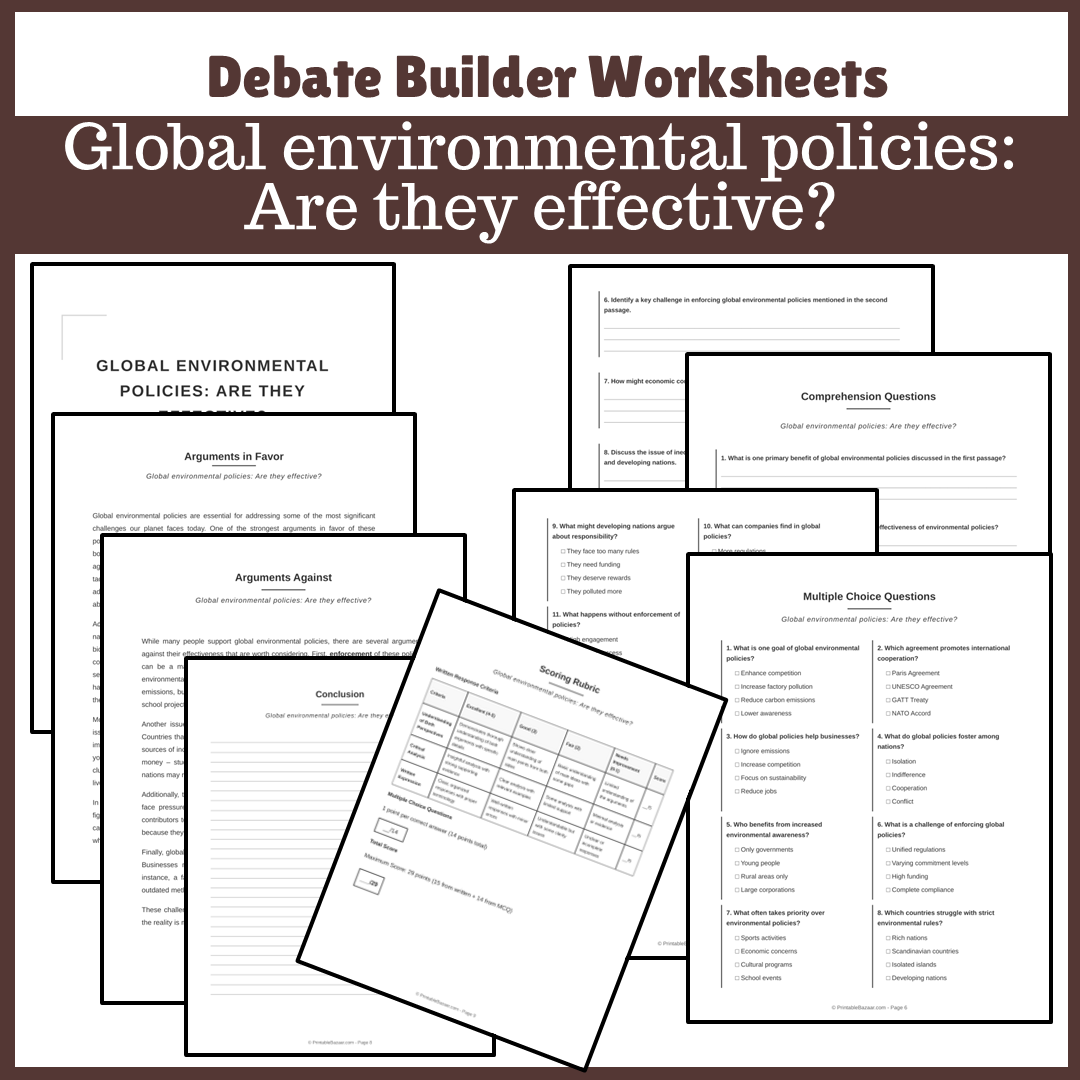 Global environmental policies: Are they effective? | Favour and Against Worksheet Printable Activity