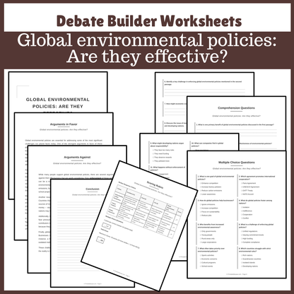 Global environmental policies: Are they effective? | Favour and Against Worksheet Printable Activity