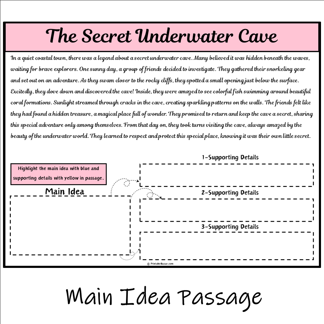 The Secret Underwater Cave | Main Idea and Supporting Details Reading Passage and Questions