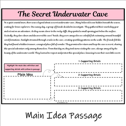 The Secret Underwater Cave | Main Idea and Supporting Details Reading Passage and Questions