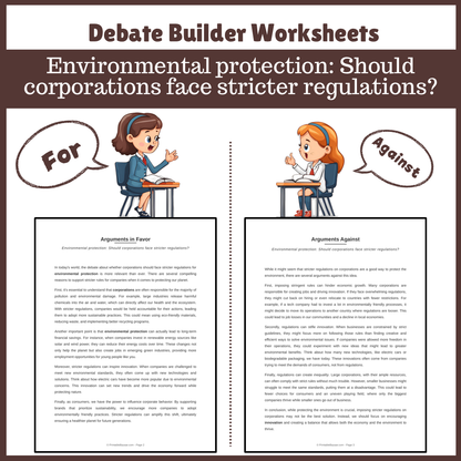 Environmental protection: Should corporations face stricter regulations? | Favour and Against Worksheet Printable Activity