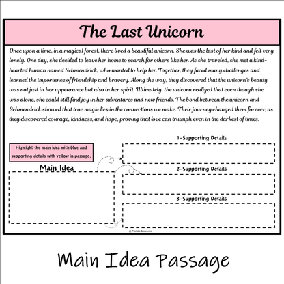 The Last Unicorn | Main Idea and Supporting Details Reading Passage and Questions