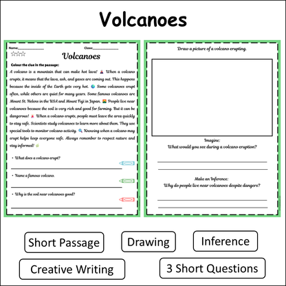 Volcanoes | Short Reading Comprehension Creative Worksheet