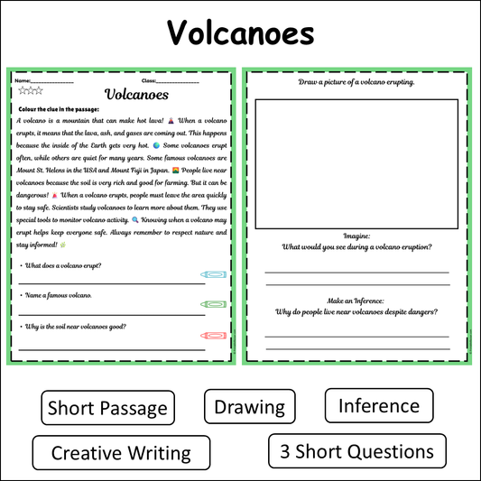 Volcanoes | Short Reading Comprehension Creative Worksheet