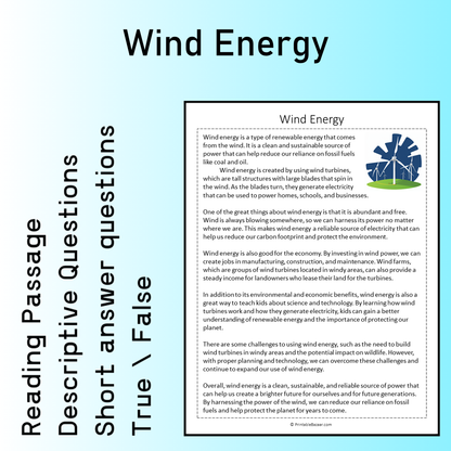 Wind Energy | Reading Comprehension Passage Printable Worksheet