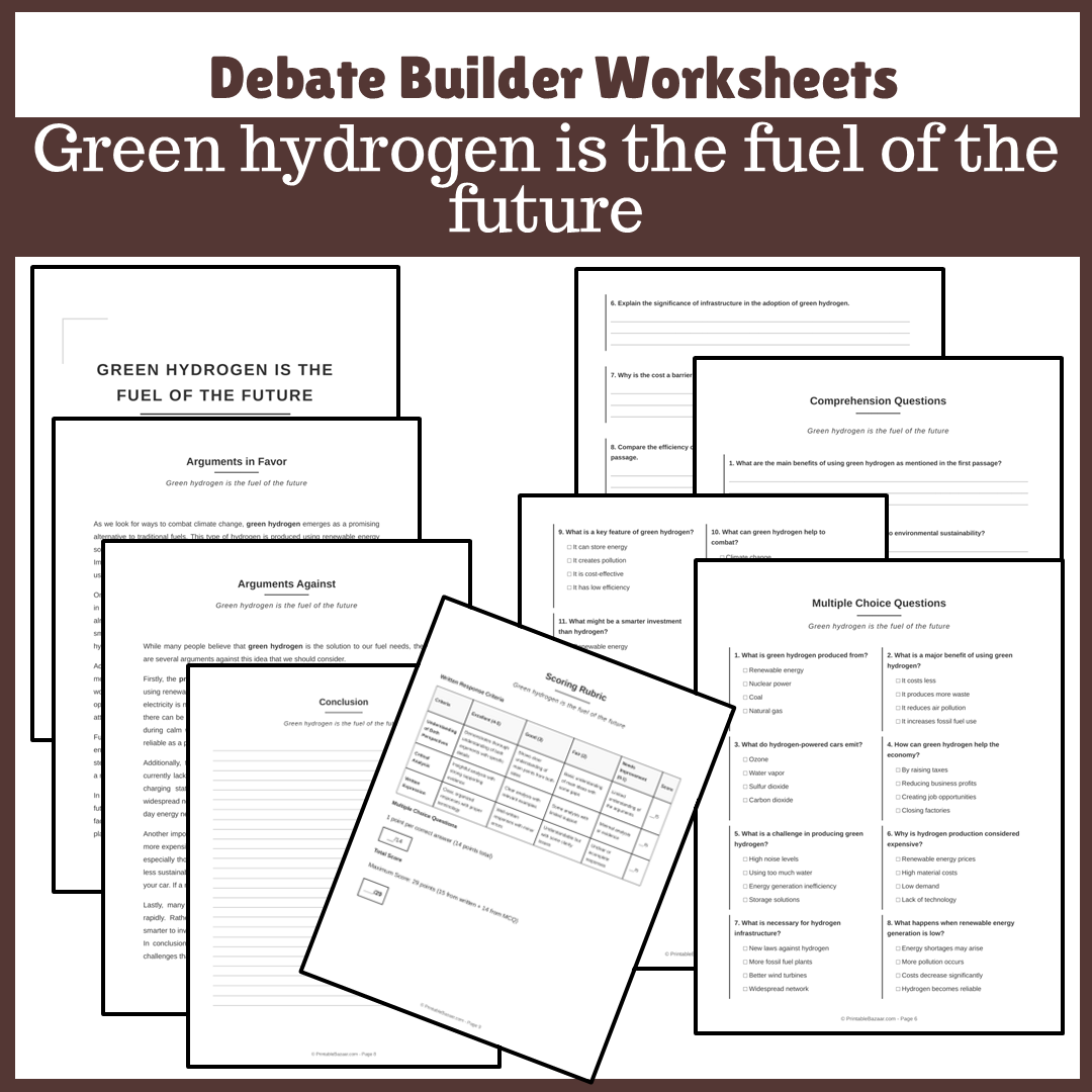 Green hydrogen is the fuel of the future | Favour and Against Worksheet Printable Activity
