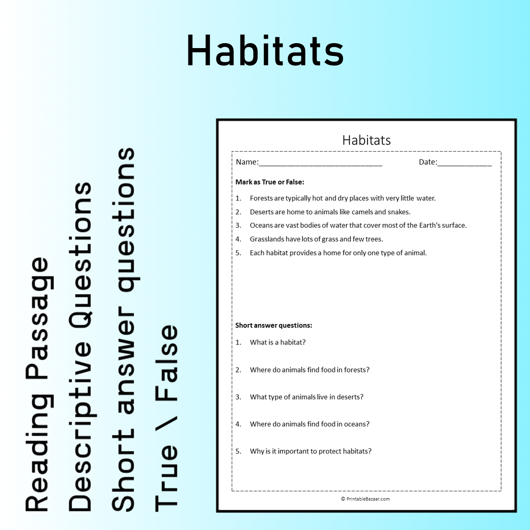 Habitats | Reading Comprehension Passage Printable Worksheet