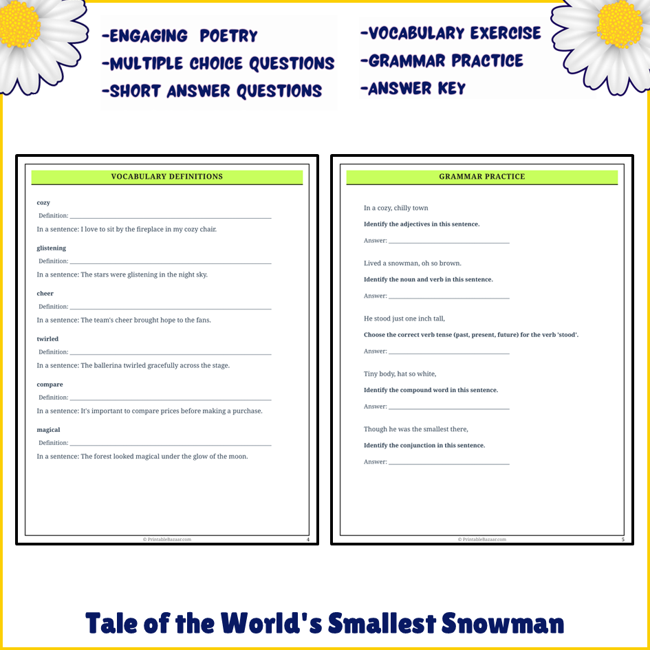 Tale of the World's Smallest Snowman | Poem Grammar Worksheet Printable Activity