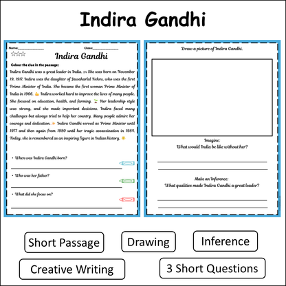 Indira Gandhi | Short Reading Comprehension Creative Worksheet