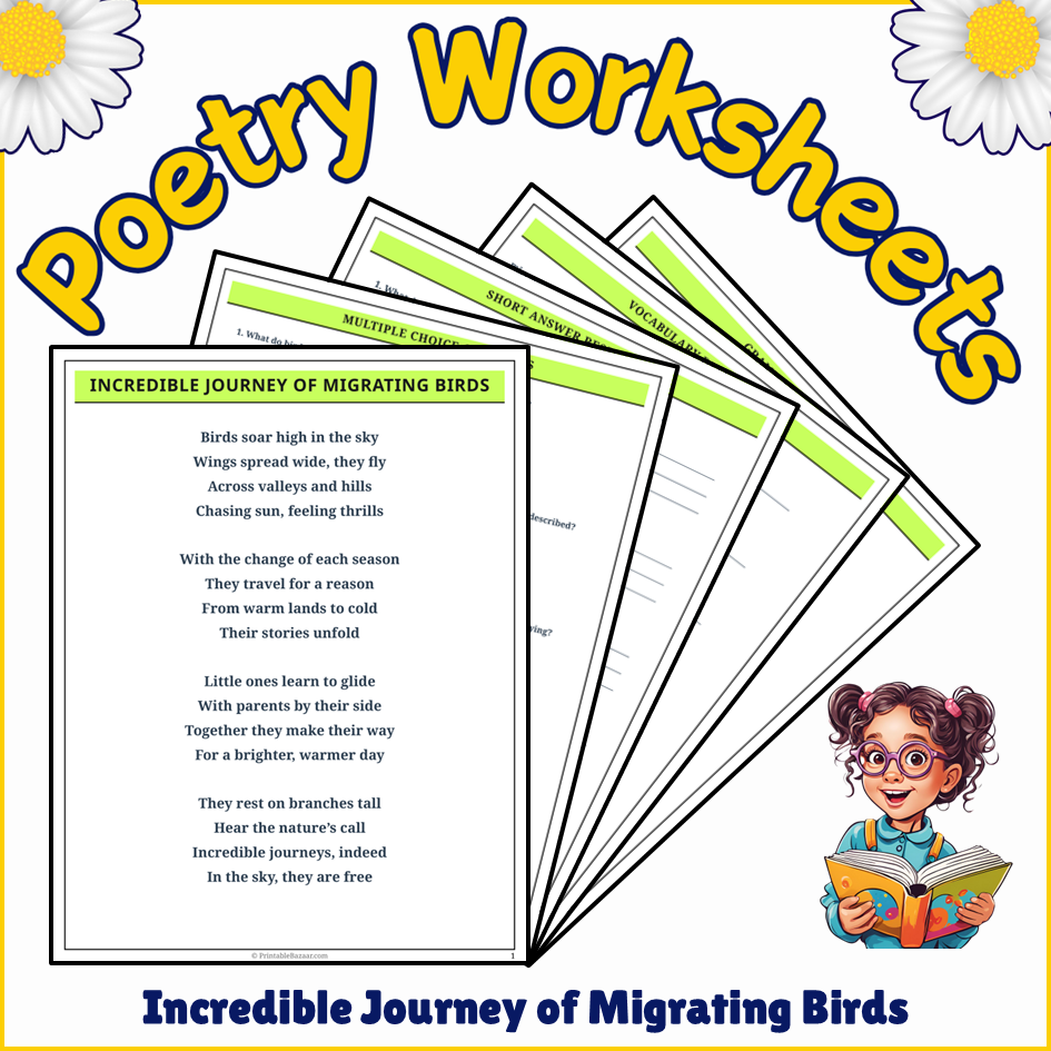 Incredible Journey of Migrating Birds | Poem Grammar Worksheet Printable Activity