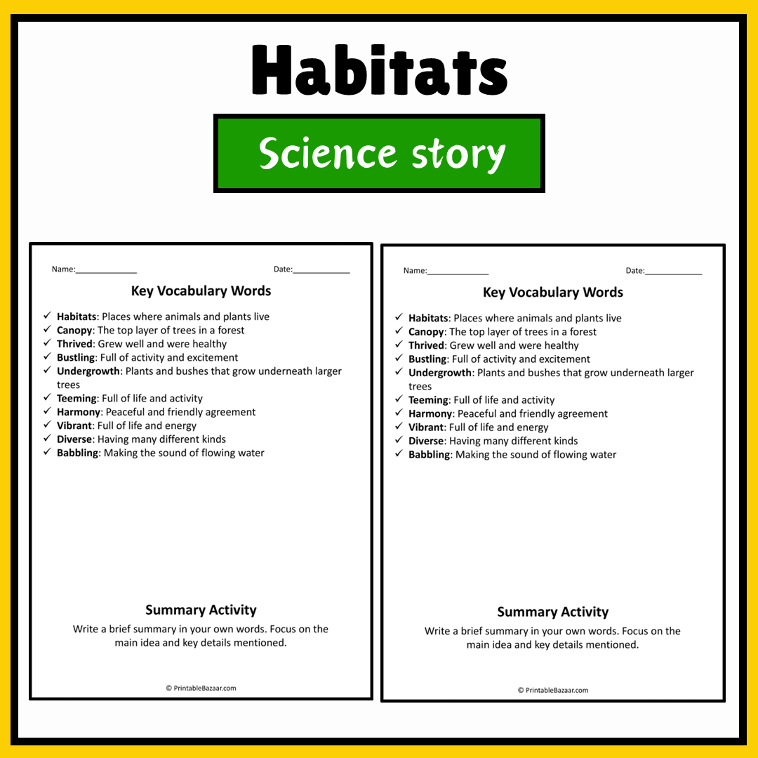 Habitats | Science Story Reading Comprehension Activity