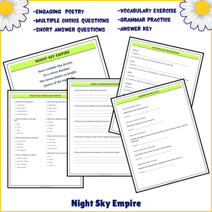 Night Sky Empire | Poem Grammar Worksheet Printable Activity