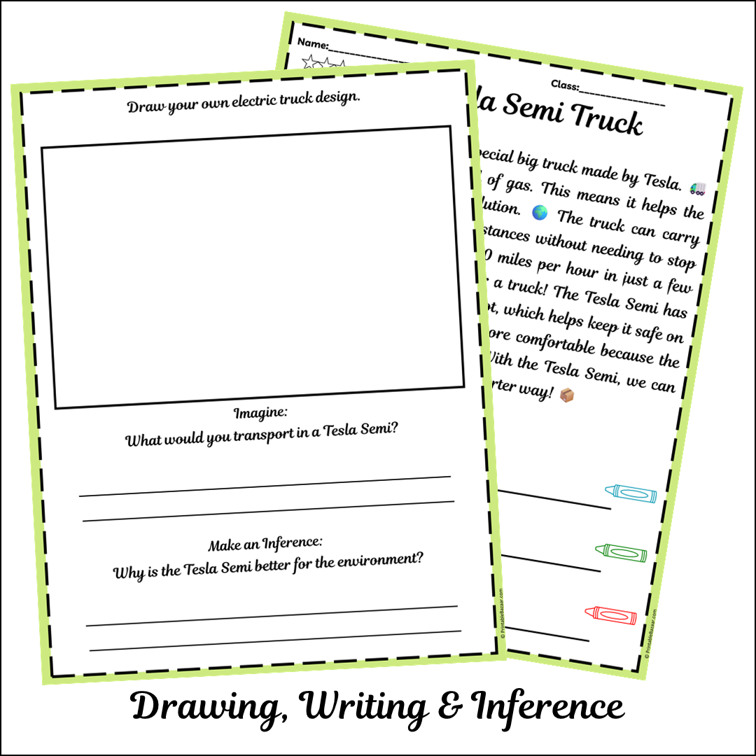 Tesla Semi Truck | Short Reading Comprehension Creative Worksheet