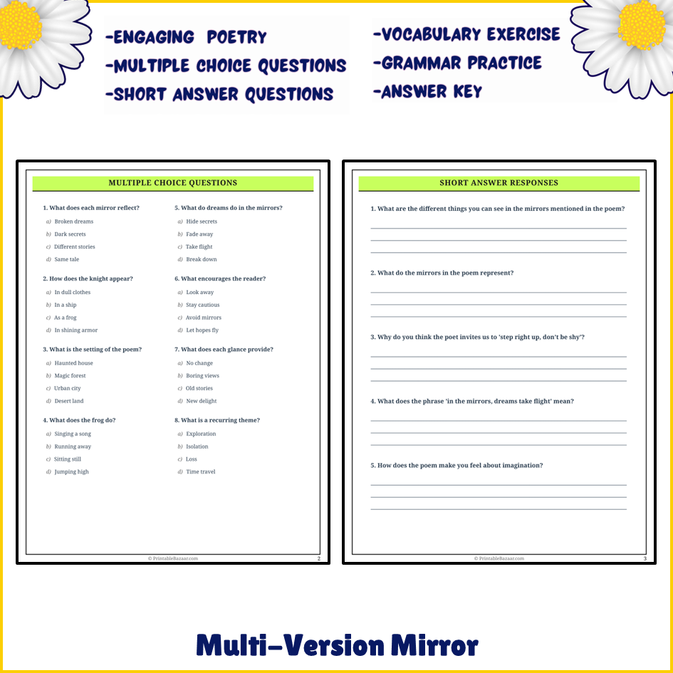 Multi-Version Mirror | Poem Grammar Worksheet Printable Activity