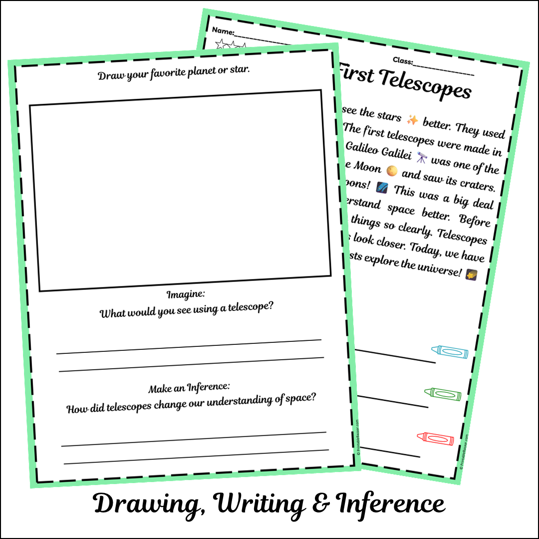 The First Telescopes | Short Reading Comprehension Creative Worksheet