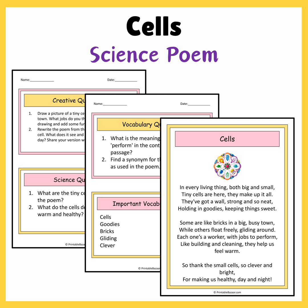 Cells | Science Poem Reading Comprehension Activity