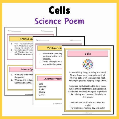 Cells | Science Poem Reading Comprehension Activity